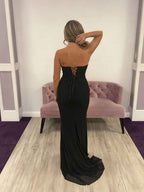 Classic Black Strapless Sweetheart Prom Dress With Ruched Bodice