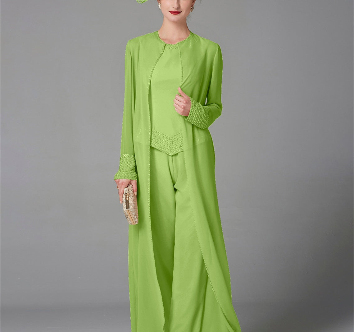 Mother Of The Bride Pantsuit With Jacket And Sequins Long Sleeve Chiffon