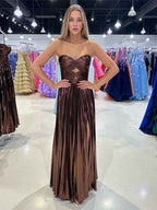 Stunning Yellow A Line Strapless Sweetheart Pleated Prom Dress High Slit Gown