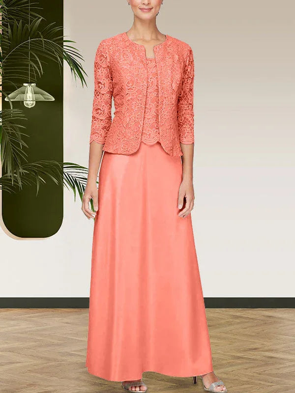 فستان مع جاكيت تنورة من الدانتيل اللامع والساتان مع جاكيت مفتوح