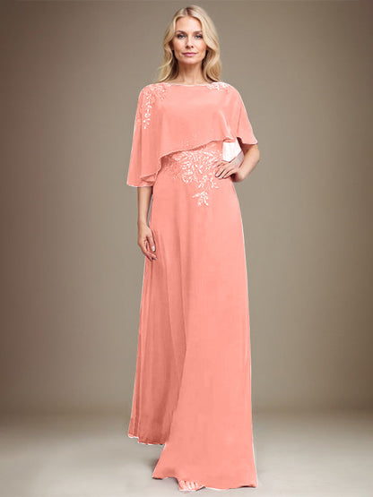Vestido de gasa con encaje y lentejuelas para madre de la novia, corte A, largo hasta el suelo 