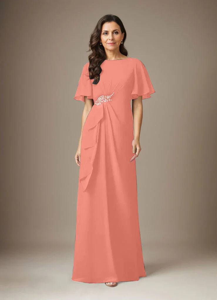 فستان شيفون ضيق مزين بالخرز بلون كحلي داكن