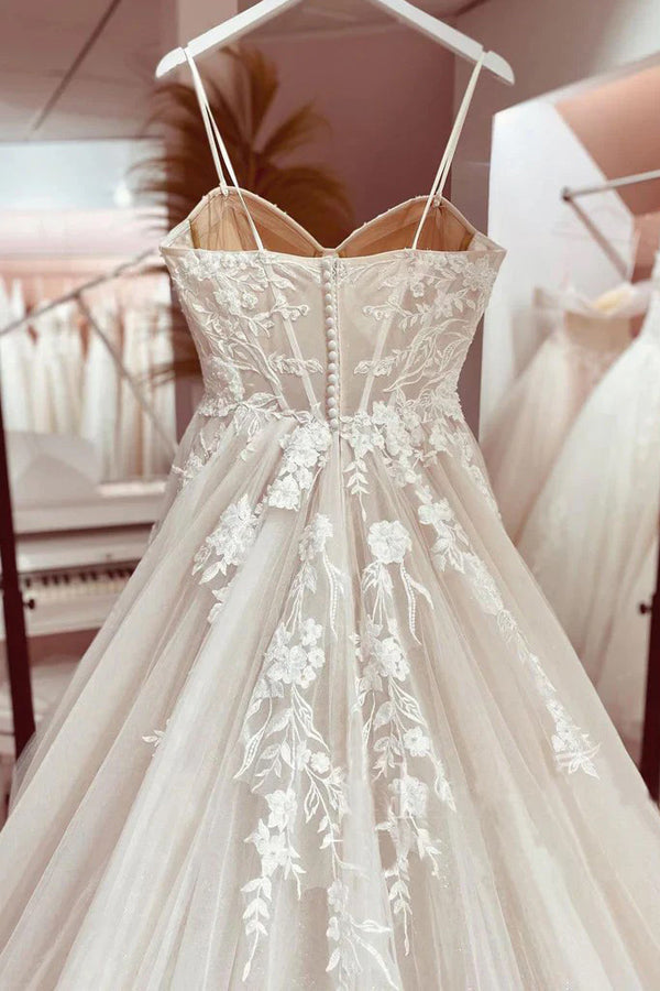Corset Bodice Spaghetti Straps A Line Lace Wedding Dress Bridal Gown