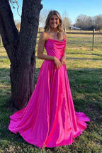 Vestido Formal de Cetim com Gola Alta e Fenda SYP122