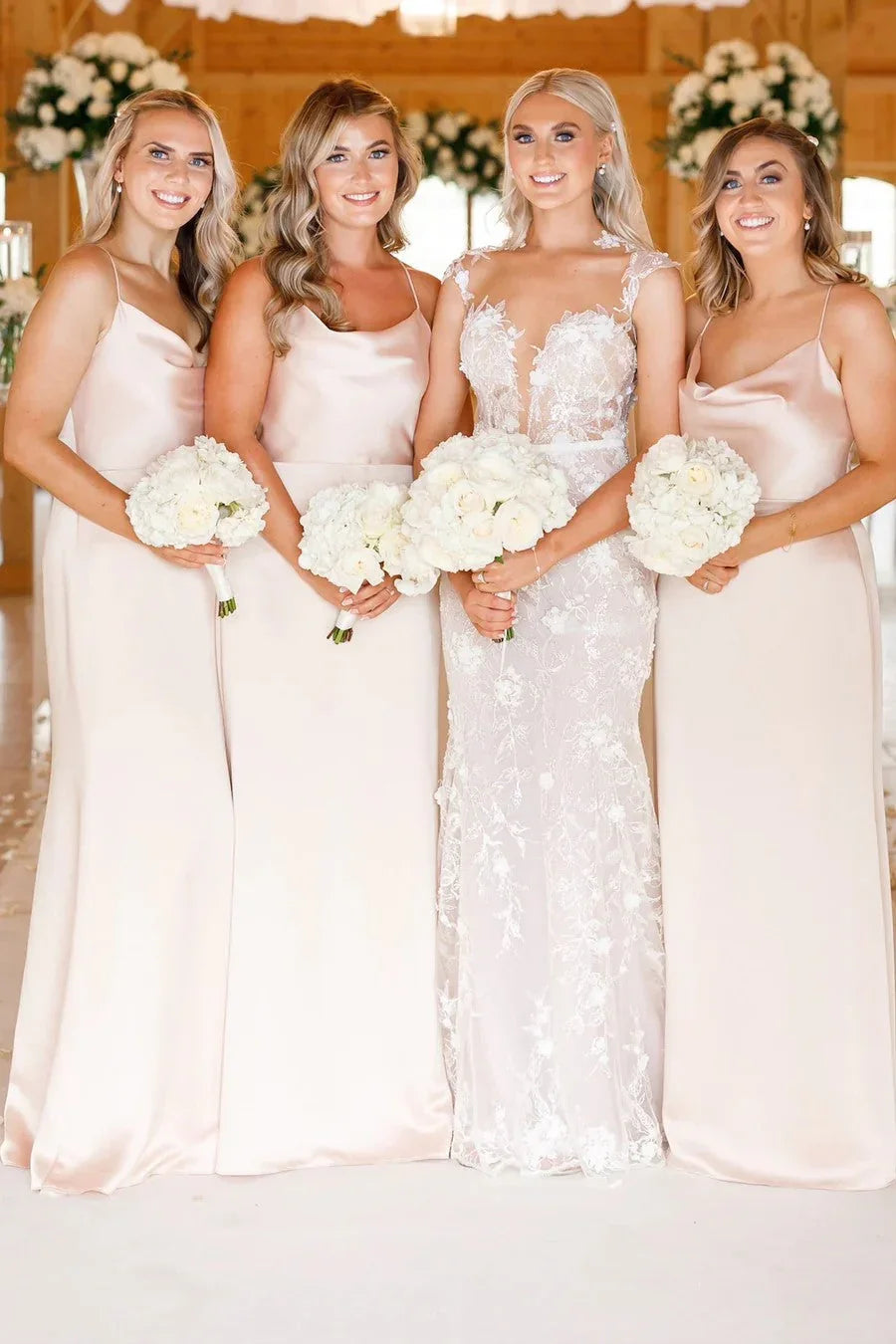 Abito da damigella champagne con scollo a cappuccio e spalline sottili BD123