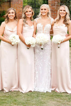 Cowl Neck Spaghetti Strap Champagne Bridesmaid Dress BD123