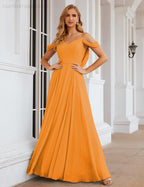 Abito da Sposa in Chiffon con Spalle Scoperte, Lungo e Maxi, per Damigelle, Cerimonia, Ballo e Feste per Donne  SEA28059