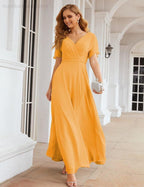 Vestido de Dama de Honra Longo de Chiffon com Decote em V e Cintura Envolvente para Convidados de Casamento  SEA28049
