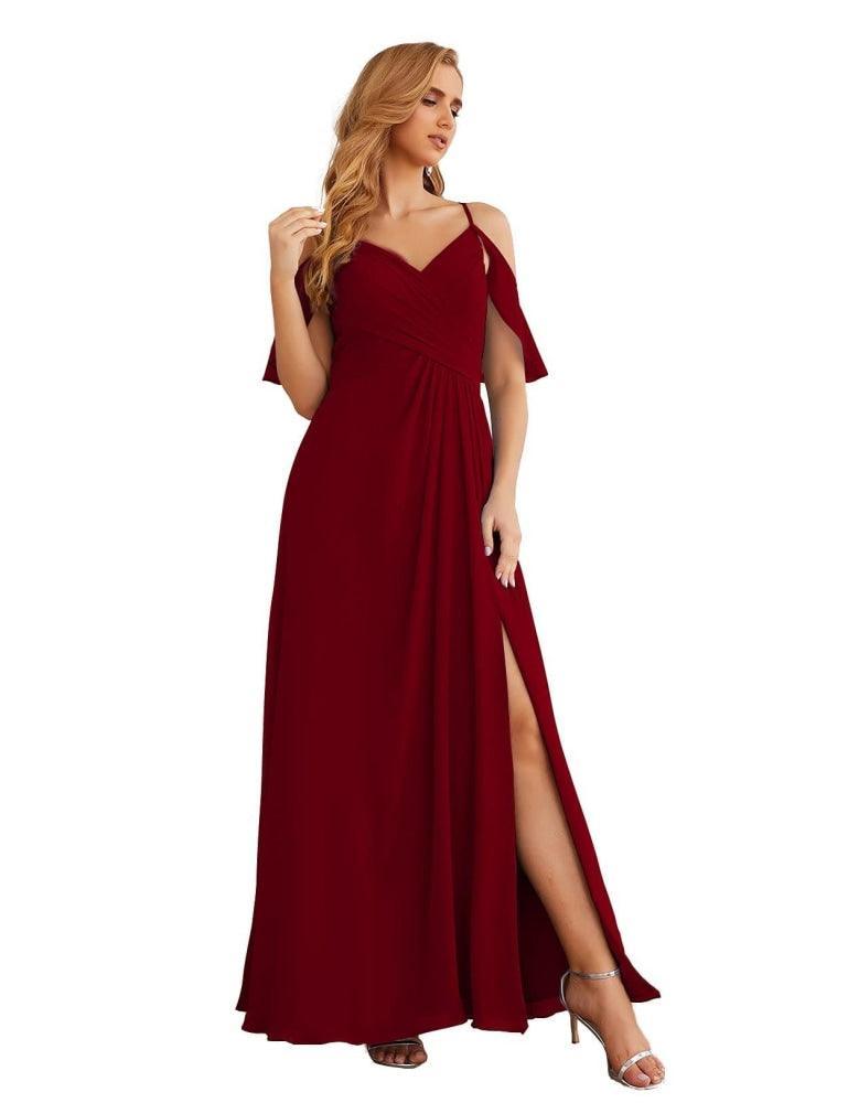 Vestidos longos de dama de honor em chiffon com ombros descobertos Numbersea, tamanhos grandes, vestidos formais de baile para mulher, festa e casamento SEA28070