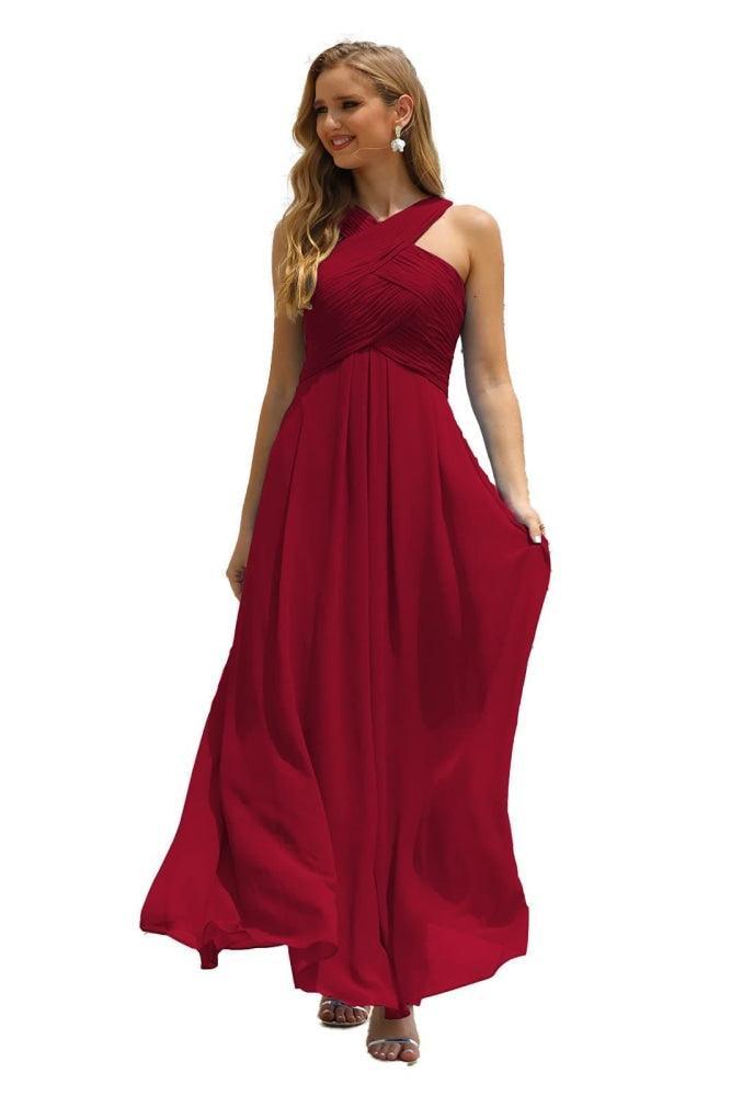 Vestido de Dama de Honra Halter em Chiffon para Mulher, Modelo A-Line, Longo, Formal, para Baile de Finalistas SEA28015