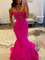 Royal Blue Strapless Bow Bodice Mermaid Prom Dress With Rhinestone Cutout