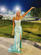 Shimmering Beaded Corset Strapless Sweetheart Mermaid Prom Dress