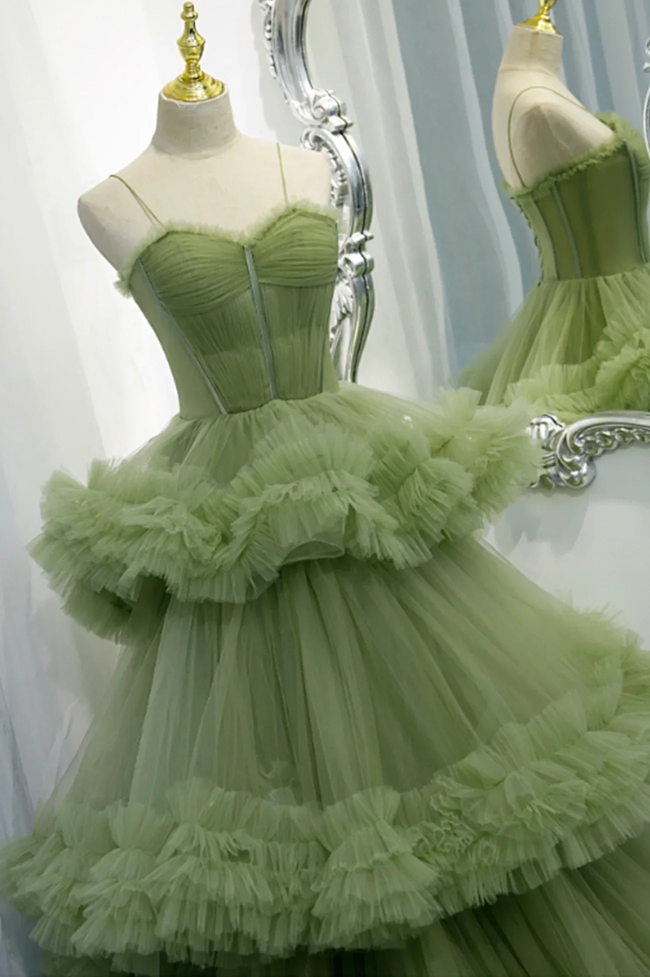 Abiti lunghi da sera in tulle verde, abiti formali da sera a linea ad A Y2029