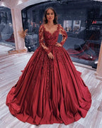 Robe de bal à manches longues en satin Robe de quinceañera Robe de seize ans Y6088
