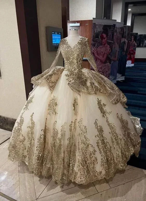 Abiti lunghi con maniche lunghe scintillanti e lussuosi, abiti da ballo romantici in tulle con applicazioni Y443
