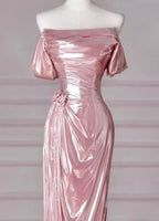 Elegante abito lungo da sera con spalle scoperte stile sirena rosa per compleanno Y8068