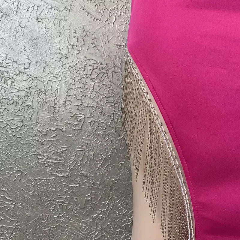 Abito da donna sexy lucido con spacco, frange e fasce, elegante abito lungo da sera Y407
