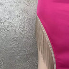 Abito da donna sexy lucido con spacco, frange e fasce, elegante abito lungo da sera Y407