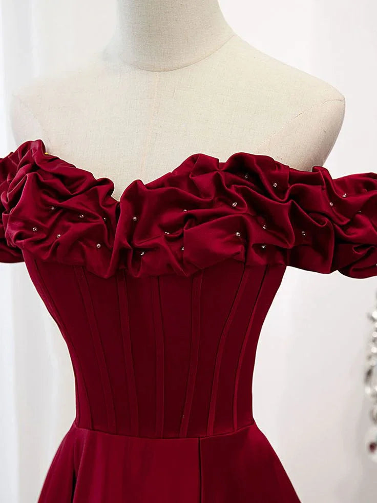 Robe de bal longue en satin à épaules dénudées coupe en A Robe de soirée en satin Y6340