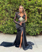 Black Mermaid Formal Dress With Crystal Embellishments And Luxury Beading