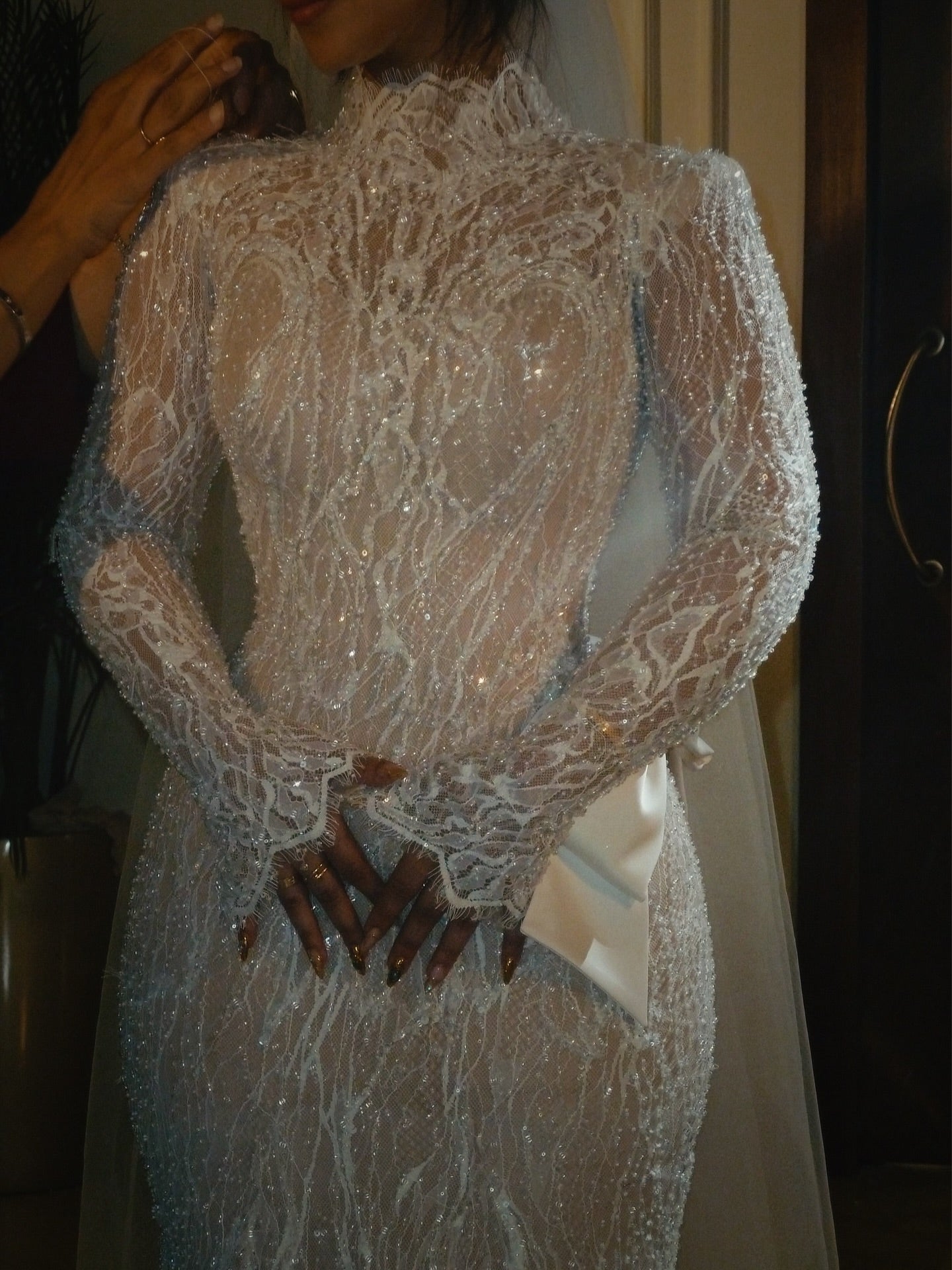 Glamorous Wide Strap Open Back Mermaid Wedding Dress With Lace Appliques