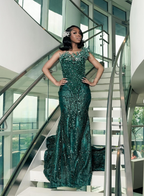 Dark Green One Shoulder Mermaid Prom Dress With Sparkle Embellishments