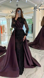 abito da sera elegante ricamato in pizzo di lusso con coda staccabile Y4998