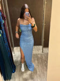 Abito da sera sexy con paillettes blu a fodero/colonna Y446