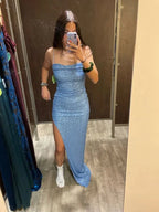 Abito da sera sexy con paillettes blu a fodero/colonna Y446