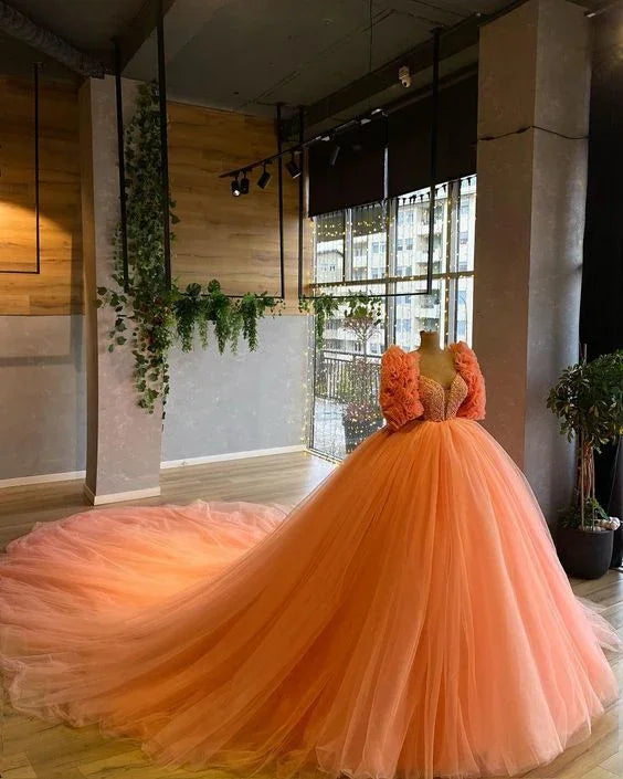 Bezauberndes Orangenes Tüllballkleid, Süßes 16 Kleid Y6592