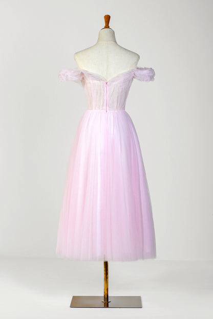 Vestido de fiesta de tul con escote corazón y hombros descubiertos, largo hasta la rodilla