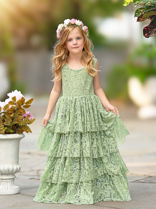 Vestido de daminha de honra infantil em tule com renda e comprimento até o chão 