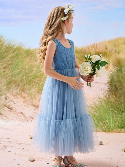 Lace Tulle Floor-length Boho Flower Girl Dress