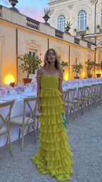 Robe longue élégante pour cérémonie femme, épaules dénudées, plissée et à volants, robe de soirée femme sur mesure Y5086