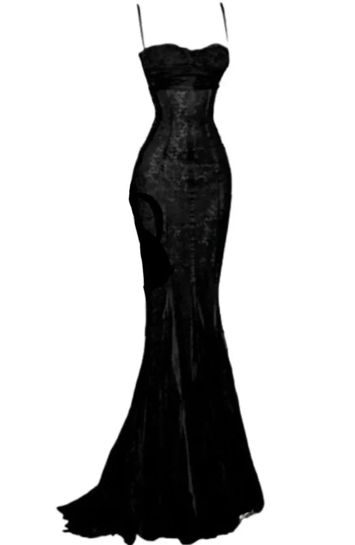 Vestido de Noite Sereia em Renda Preta Sensual Vestido de Baile de Gala Elegante Y7836