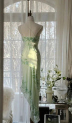 Vestido de Baile Elegante Verde com Um Ombro em Chiffon Bordado Vestido de Noite Sereia Y8559