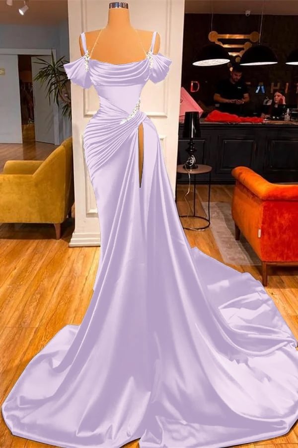 Dunkelgrünes, langes, schulterfreies Meerjungfrauen-Ballkleid mit Schlitz