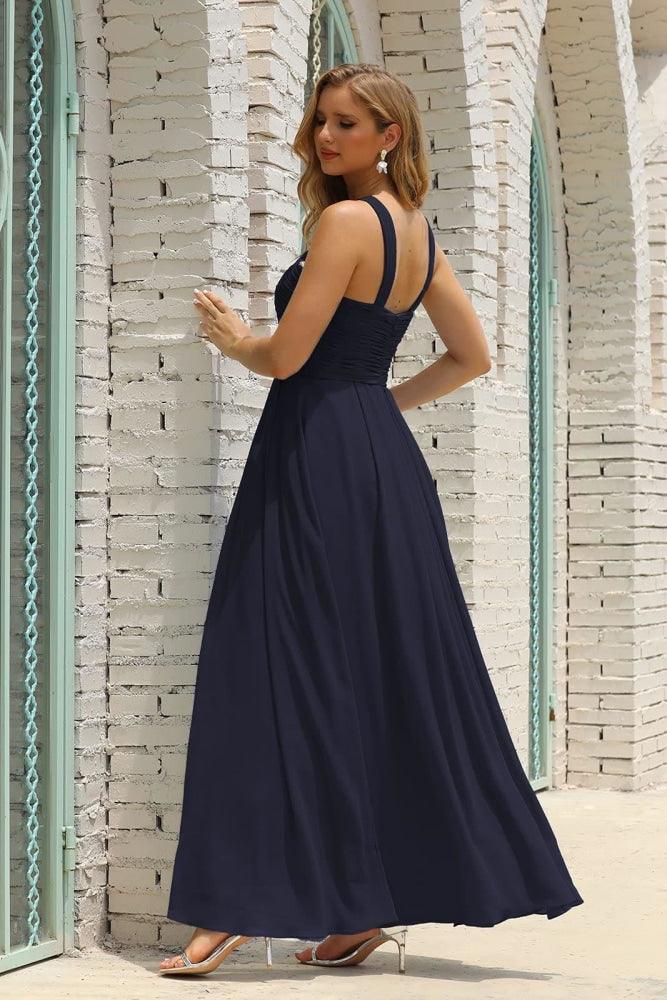 Vestido de Dama de Honra Halter em Chiffon para Mulher, Modelo A-Line, Longo, Formal, para Baile de Finalistas SEA28015