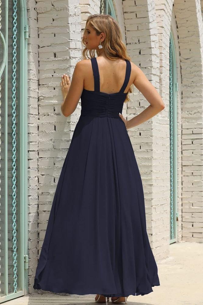 Vestido de Dama de Honra Halter em Chiffon para Mulher, Modelo A-Line, Longo, Formal, para Baile de Finalistas SEA28015