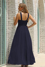 Vestido de Dama de Honra Halter em Chiffon para Mulher, Modelo A-Line, Longo, Formal, para Baile de Finalistas SEA28015