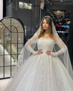 Deluxe Floor Length Long Sleeves A-Line Lace Wedding Dress with Ruffles