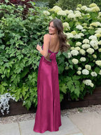 Blue A Line V Neck Beaded Back Tie Long Prom Dress