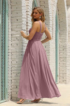 Vestido de Dama de Honra Halter em Chiffon para Mulher, Modelo A-Line, Longo, Formal, para Baile de Finalistas SEA28015