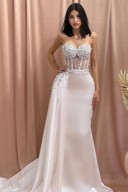 Designer-Brautkleid mit säulenförmigem Ausschnitt und ärmellosem Tüll und Satin