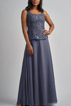 Robe longue de mère de la mariée en mousseline de soie et dentelle avec veste