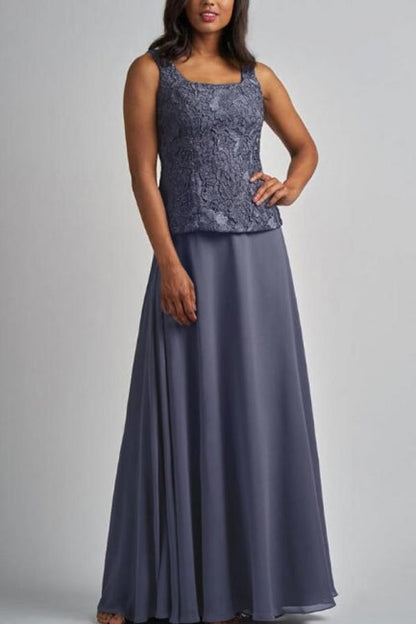 Langes Designer-Kleid aus Chiffon und Spitze für die Brautmutter mit Jacke