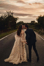 Detachable Sleeves Sweetheart Neckline Sequin Lace A-line Wedding