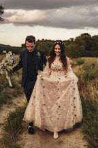 Detachable Sleeves Sweetheart Neckline Sequin Lace A-line Wedding