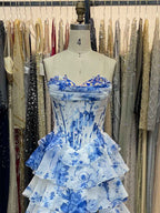 Dramatic Tiered Ruffle Strapless Prom Dress With Corset Bodice