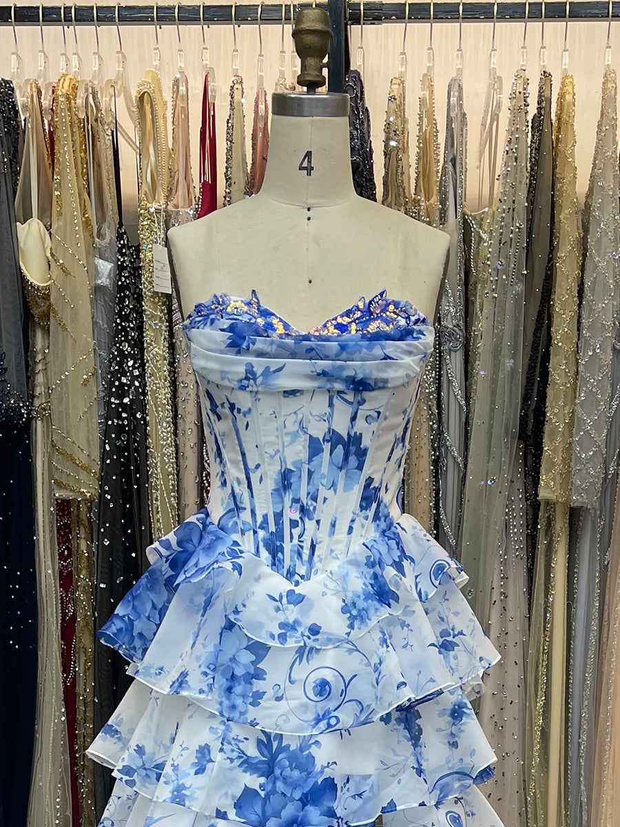 Dramatic Tiered Ruffle Strapless Prom Dress With Corset Bodice